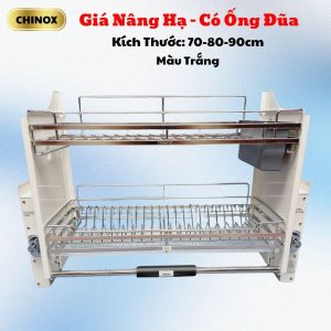 Giá Bát Nâng Hạ Màu Trắng CHINOX- Có Giỏ Đũa